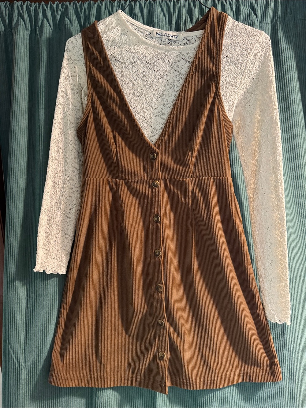 Wildflowers Tan Brown Corduroy Button-Front Mini Dress